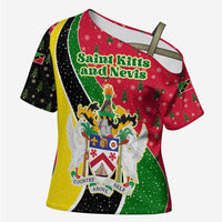 Saint Kitts and Nevis Christmas Cross Shoulder Shirt with Red Green Black Xmas Monkey Gift and Coat of Arms - Wonder Print Shop