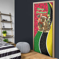 Saint Kitts and Nevis Christmas Door Cover with Red Green Black Xmas Monkey Gift and Coat of Arms - Wonder Print Shop