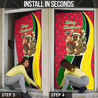 Saint Kitts and Nevis Christmas Door Cover with Red Green Black Xmas Monkey Gift and Coat of Arms - Wonder Print Shop