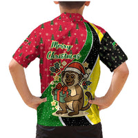 Saint Kitts and Nevis Christmas Family Matching Mermaid Dress and Hawaiian Shirt with Red Green Black Xmas Monkey Gift and Coat of Arms - Wonder Print Shop