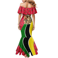 Saint Kitts and Nevis Christmas Family Matching Mermaid Dress and Hawaiian Shirt with Red Green Black Xmas Monkey Gift and Coat of Arms - Wonder Print Shop