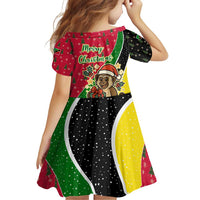 Saint Kitts and Nevis Christmas Family Matching Off Shoulder Short Dress and Hawaiian Shirt with Red Green Black Xmas Monkey Gift and Coat of Arms - Wonder Print Shop