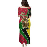 Saint Kitts and Nevis Christmas Family Matching Puletasi and Hawaiian Shirt with Red Green Black Xmas Monkey Gift and Coat of Arms - Wonder Print Shop