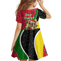 Saint Kitts and Nevis Christmas Family Matching Tank Maxi Dress and Hawaiian Shirt with Red Green Black Xmas Monkey Gift and Coat of Arms - Wonder Print Shop