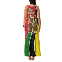 Saint Kitts and Nevis Christmas Family Matching Tank Maxi Dress and Hawaiian Shirt with Red Green Black Xmas Monkey Gift and Coat of Arms - Wonder Print Shop