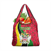 Saint Kitts and Nevis Christmas Grocery Bag with Red Green Black Xmas Monkey Gift and Coat of Arms - Wonder Print Shop