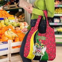 Saint Kitts and Nevis Christmas Grocery Bag with Red Green Black Xmas Monkey Gift and Coat of Arms - Wonder Print Shop