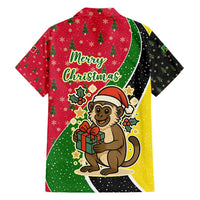 Saint Kitts and Nevis Christmas Hawaiian Shirt with Red Green Black Xmas Monkey Gift and Coat of Arms - Wonder Print Shop