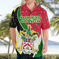 Saint Kitts and Nevis Christmas Hawaiian Shirt with Red Green Black Xmas Monkey Gift and Coat of Arms - Wonder Print Shop