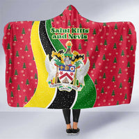 Saint Kitts and Nevis Christmas Hooded Blanket with Red Green Black Xmas Monkey Gift and Coat of Arms - Wonder Print Shop