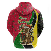 Saint Kitts and Nevis Christmas Hoodie with Red Green Black Xmas Monkey Gift and Coat of Arms - Wonder Print Shop