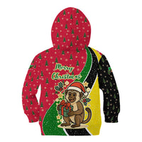 Saint Kitts and Nevis Christmas Kid Hoodie with Red Green Black Xmas Monkey Gift and Coat of Arms - Wonder Print Shop