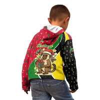 Saint Kitts and Nevis Christmas Kid Hoodie with Red Green Black Xmas Monkey Gift and Coat of Arms - Wonder Print Shop