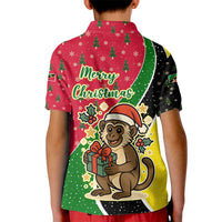 Saint Kitts and Nevis Christmas Kid Polo Shirt with Red Green Black Xmas Monkey Gift and Coat of Arms - Wonder Print Shop