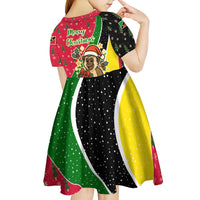 Saint Kitts and Nevis Christmas Kid Short Sleeve Dress with Red Green Black Xmas Monkey Gift and Coat of Arms - Wonder Print Shop