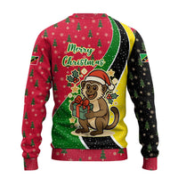 Saint Kitts and Nevis Christmas Ugly Christmas Sweater with Red Green Black Xmas Monkey Gift and Coat of Arms - Wonder Print Shop