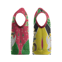 Saint Kitts and Nevis Christmas Knitted V-Neck Vest with Red Green Black Xmas Monkey Gift and Coat of Arms - Wonder Print Shop