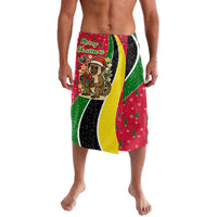 Saint Kitts and Nevis Christmas Lavalava with Red Green Black Xmas Monkey Gift and Coat of Arms - Wonder Print Shop