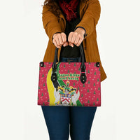 Saint Kitts and Nevis Christmas Leather Bag with Red Green Black Xmas Monkey Gift and Coat of Arms - Wonder Print Shop