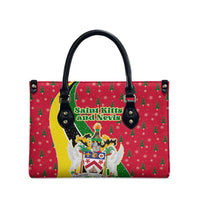 Saint Kitts and Nevis Christmas Leather Bag with Red Green Black Xmas Monkey Gift and Coat of Arms - Wonder Print Shop