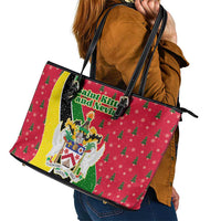Saint Kitts and Nevis Christmas Leather Tote Bag with Red Green Black Xmas Monkey Gift and Coat of Arms - Wonder Print Shop
