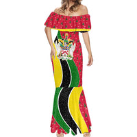 Saint Kitts and Nevis Christmas Mermaid Dress with Red Green Black Xmas Monkey Gift and Coat of Arms - Wonder Print Shop