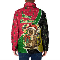 Saint Kitts and Nevis Christmas Padded Jacket with Red Green Black Xmas Monkey Gift and Coat of Arms - Wonder Print Shop