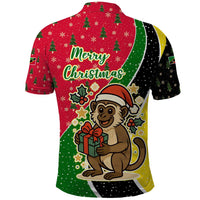 Saint Kitts and Nevis Christmas Polo Shirt with Red Green Black Xmas Monkey Gift and Coat of Arms - Wonder Print Shop
