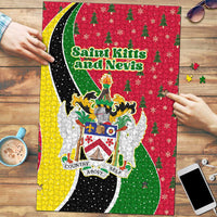 Saint Kitts and Nevis Christmas Puzzle with Red Green Black Xmas Monkey Gift and Coat of Arms - Wonder Print Shop