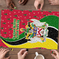 Saint Kitts and Nevis Christmas Puzzle with Red Green Black Xmas Monkey Gift and Coat of Arms - Wonder Print Shop