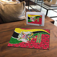 Saint Kitts and Nevis Christmas Puzzle with Red Green Black Xmas Monkey Gift and Coat of Arms - Wonder Print Shop