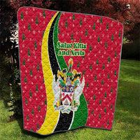 Saint Kitts and Nevis Christmas Quilt with Red Green Black Xmas Monkey Gift and Coat of Arms - Wonder Print Shop