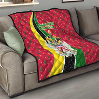 Saint Kitts and Nevis Christmas Quilt with Red Green Black Xmas Monkey Gift and Coat of Arms - Wonder Print Shop