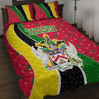 Saint Kitts and Nevis Christmas Quilt Bed Set with Red Green Black Xmas Monkey Gift and Coat of Arms - Wonder Print Shop
