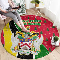Saint Kitts and Nevis Christmas Round Carpet with Red Green Black Xmas Monkey Gift and Coat of Arms - Wonder Print Shop