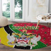 Saint Kitts and Nevis Christmas Round Carpet with Red Green Black Xmas Monkey Gift and Coat of Arms - Wonder Print Shop
