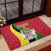 Saint Kitts and Nevis Christmas Rubber Doormat with Red Green Black Xmas Monkey Gift and Coat of Arms - Wonder Print Shop