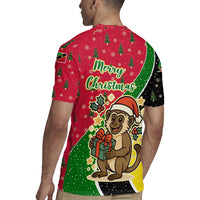 Saint Kitts and Nevis Christmas Rugby Jersey with Red Green Black Xmas Monkey Gift and Coat of Arms - Wonder Print Shop