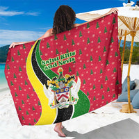 Saint Kitts and Nevis Christmas Sarong with Red Green Black Xmas Monkey Gift and Coat of Arms - Wonder Print Shop