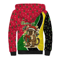 Saint Kitts and Nevis Christmas Sherpa Hoodie with Red Green Black Xmas Monkey Gift and Coat of Arms - Wonder Print Shop