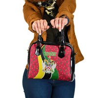 Saint Kitts and Nevis Christmas Shoulder Handbag with Red Green Black Xmas Monkey Gift and Coat of Arms - Wonder Print Shop