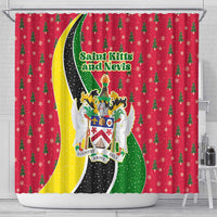 Saint Kitts and Nevis Christmas Shower Curtain with Red Green Black Xmas Monkey Gift and Coat of Arms - Wonder Print Shop
