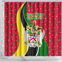 Saint Kitts and Nevis Christmas Shower Curtain with Red Green Black Xmas Monkey Gift and Coat of Arms - Wonder Print Shop