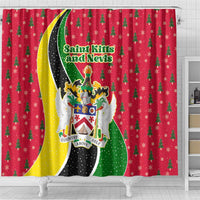 Saint Kitts and Nevis Christmas Shower Curtain with Red Green Black Xmas Monkey Gift and Coat of Arms - Wonder Print Shop