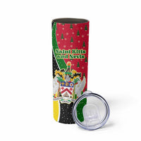 Saint Kitts and Nevis Christmas Skinny Tumbler with Red Green Black Xmas Monkey Gift and Coat of Arms - Wonder Print Shop