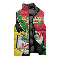 Saint Kitts and Nevis Christmas Sleeveless Puffer Jacket with Red Green Black Xmas Monkey Gift and Coat of Arms - Wonder Print Shop