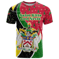 Saint Kitts and Nevis Christmas T Shirt with Red Green Black Xmas Monkey Gift and Coat of Arms - Wonder Print Shop