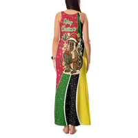 Saint Kitts and Nevis Christmas Tank Maxi Dress with Red Green Black Xmas Monkey Gift and Coat of Arms - Wonder Print Shop