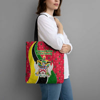 Saint Kitts and Nevis Christmas Tote Bag with Red Green Black Xmas Monkey Gift and Coat of Arms - Wonder Print Shop