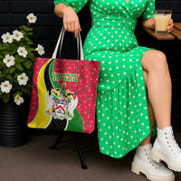 Saint Kitts and Nevis Christmas Tote Bag with Red Green Black Xmas Monkey Gift and Coat of Arms - Wonder Print Shop